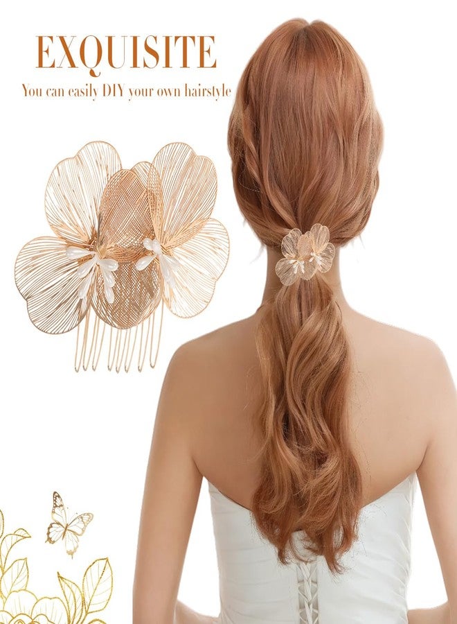 VANTOBEST Gold Flower Metal Hair Side Combs Decorative Petal Shape Wedding Hair Pieces for Bride Prom Party Women - Image 3